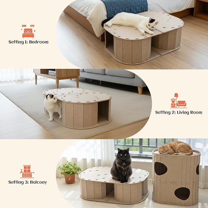 PETKARAY Large Felt Cat Tunnel, Double S-Shaped Hideaway for Indoor Cats, Interactive Cat Bed Cave and Hideout, 34x22.8x10.2 inches Beige - Image 6
