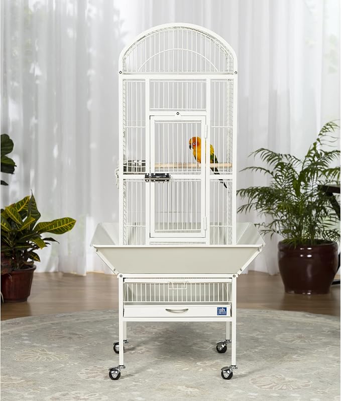 Prevue Pet Products Dome Top Bird Cage - Powder‑Coated Steel Cage with Wheels, Push Button Locks, Seed Guards and Perch, Ideal for Cockatiels, and All Small-Medium Sized Birds - Chalk White - Image 9