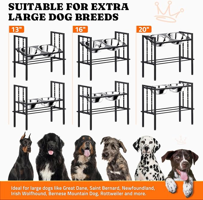 Elevated Dog Bowl for Large Breed, Height Adjustable Feeder with Mat, Black | Adjustable Height at 15°Tilted Angle, Lightweight, Nonslip, All-Iron Structure, Stainless Steel bowls, Easy Assembly Cleaning - Image 2