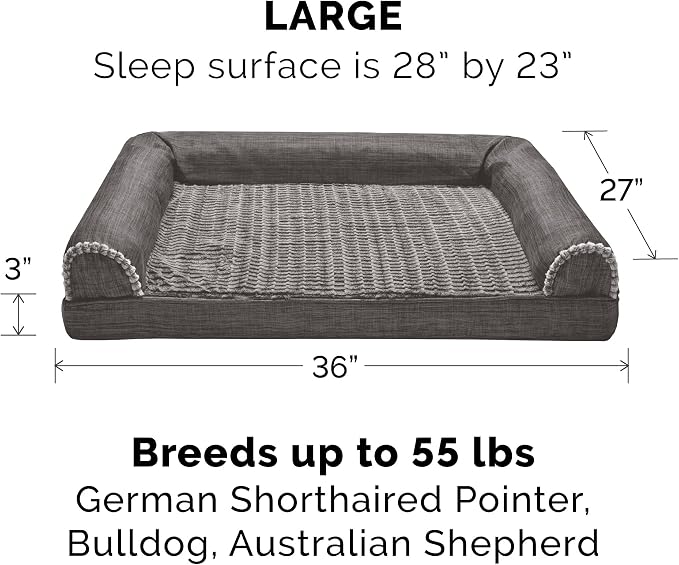 Furhaven Replacement Dog Bed Cover Luxe Faux Fur & Performance Linen Sofa-Style, Machine Washable - Charcoal, Large - Image 3