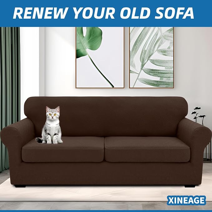 XINEAGE 2026 New 3 Pieces Couch Covers for 2 Extra Large Cushion Sofa Super Stretch Sofa Cover for 2 Large Seat Cushion Universal Loveseat Slip Cover for Living Room (Coffee), 71"-91"(2 Cushions) - Image 4