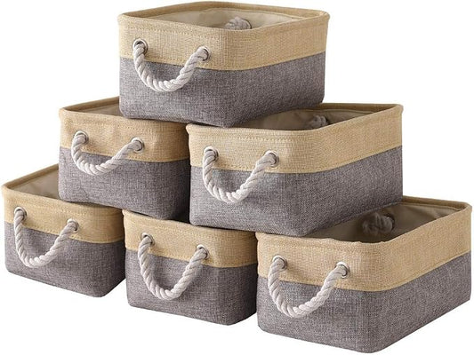 TheWarmHome Storage Baskets for Organizing - 11.8x7.8x5.2 inch Small 6 Pack Storage Bins for Shelve, Farbic Storage cubes Organizer for Baby Toys Nursery (Gold & Grey) by TheWarmHome