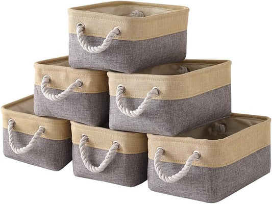 Fabric Storage Baskets for Organizing(6 Pack) Small Baskets for Shelves,storage, Laundry, Nursery, Closets, Decorative Baskets for Gifts Empty (Grey & gold, 11.8” x 7.8” x 5.1”) by Sacyic