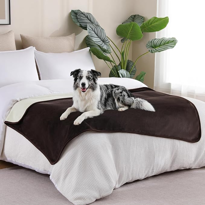 Waterproof Blanket 40"x60" for Adults, Reversible Waterproof Bed Cover for Dogs Cats Pets, Soft Leakproof Blanket for Bed Couch Sofa Furniture Protector, Brown/Off White - Image 3