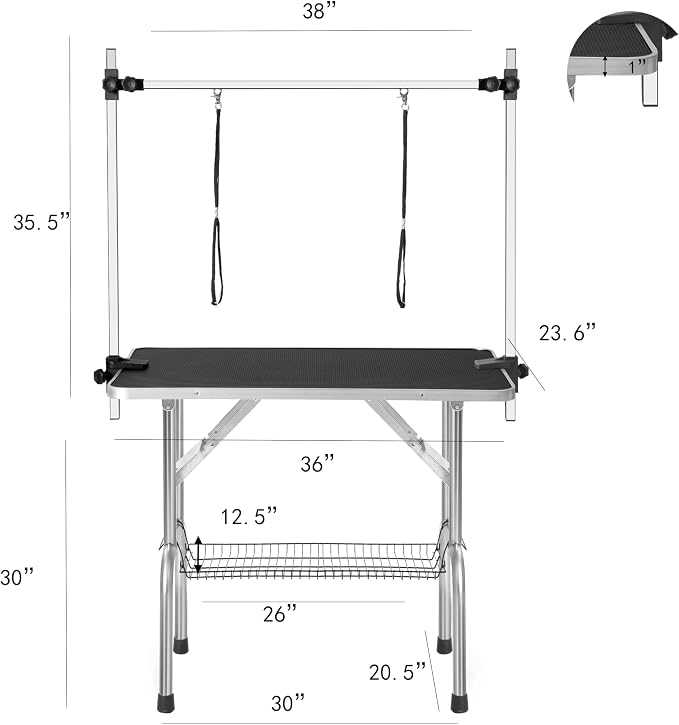 36" Dog Grooming Table Foldable Pet Grooming Tables with Adjustable Arm Noose Storage Mesh Tray Maximum Capacity Up to 330lbs Black - Image 2