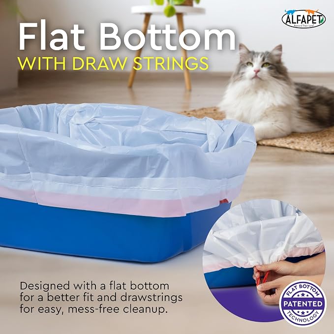 Alfapet Extra Large cat Litter Box Liners-6 Boxes- Heavy Duty 2 mil Thick Plastic, Clever Drawstring Liner for Easy Disposal- Flat Bottom for Easy, Secure Placement in Kitty Pan-Disposable - Image 3