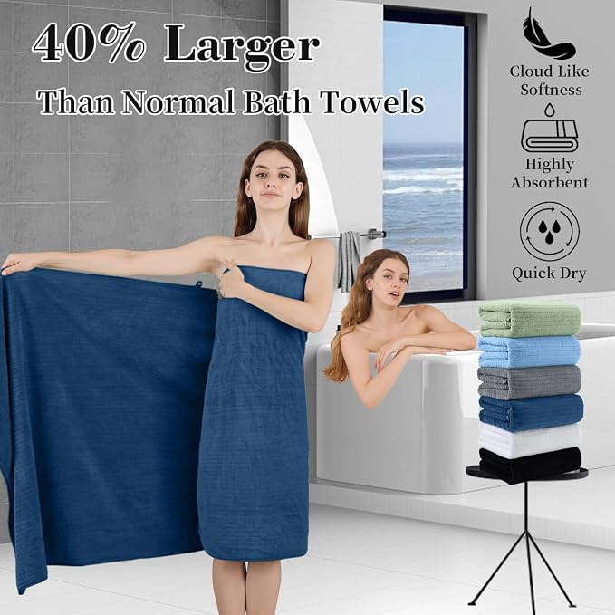 Extra Large Bath Sheet Set of 4,Ultra Soft Fluffy Towel,35”x 70”Oversized Bath Towel Set,Premium Microfiber Bathroom Towel Set Highly Absorbent Quick Dry Shower Towel for Bathroom,Hotel,Spa (Navy) - Image 3