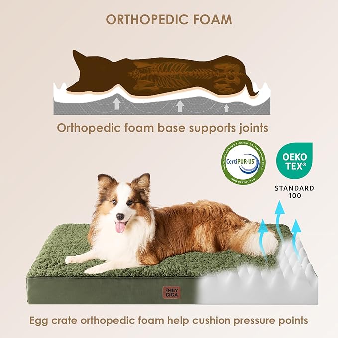 EHEYCIGA Orthopedic Dog Bed Large with Removable Washable Cover, 35x23 | Egg Crate Foam Support, Durable Oxford fabric, Non-Slip Bottom, Machine Washable, Soft Waterproof Plush Pet Bed Mat For Crate - Image 3