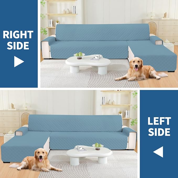 Waterproof Sectional Couch Covers for Dogs, Reversible L Shaped Couch Cover, Chaise Lounge Cover for Sectional Sofa, Sofa Covers Washable Sectional for Pets Dog Cat (Small, Aqua Blue) - Image 5