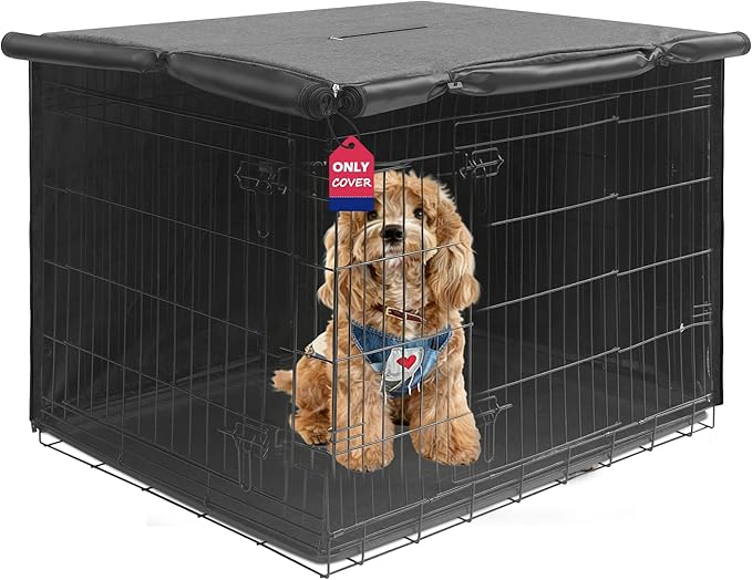 36 inches Dog Crate Cover with Card Pocket, Heavy Duty Polyester Windproof Pet Kennel Universal Fit for 1 or 2 Doors Standard Wire (Grey), by HiCaptain
