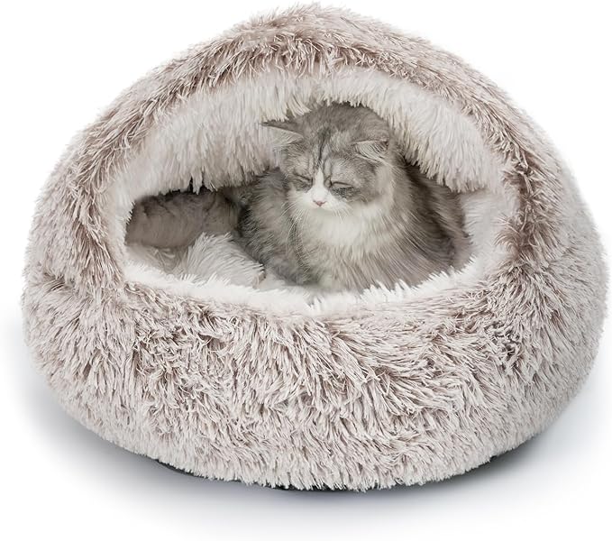 CATISM Cat Bed, Cat Beds for Indoor Cats Covered Hooded | Warm Soft Plush Comfortable Removable Washable Non-Slip Bottom by Petsfriend