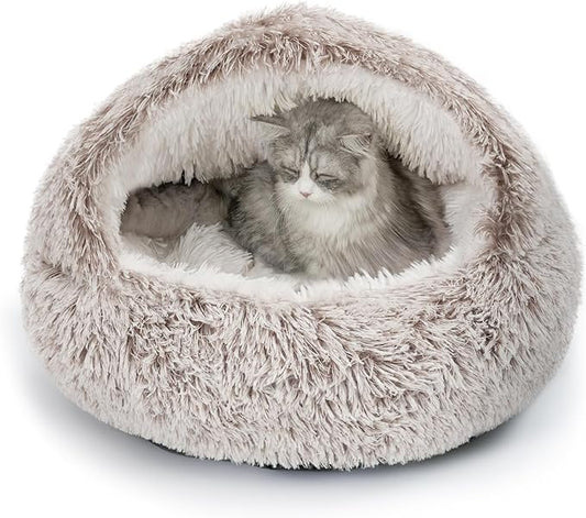 CATISM Cat Bed Hooded Cat Beds for Indoor Cats Covered Cat Beds | Warm Soft Plush Comfortable Removable Washable Non-Slip Bottom by Petsfriend
