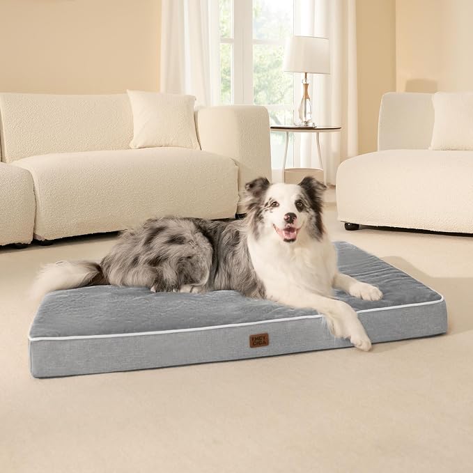 EHEYCIGA Large Memory Foam Dog Bed Mat Washable, 36x27Inch, Grey | High Density Egg Crate Foam, Waterproof Liner, Removable Easy Clean Cover, Fits Floor, Camping, Sofa and Car - Image 8