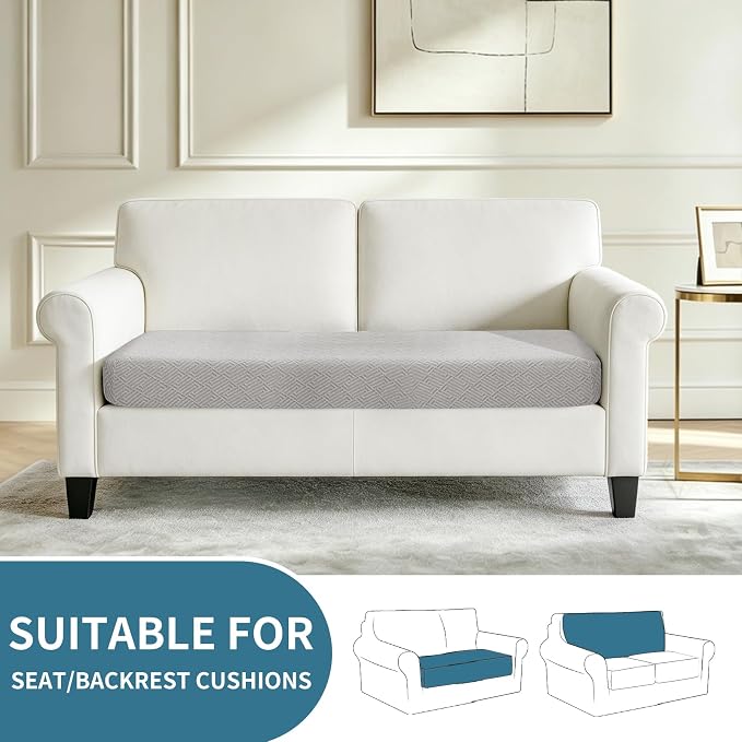 XINEAGE Couch Cushion Covers,Loveseat Seat Slipcovers for Pets,Non Slip Sofa Seat Cover Washable,Sofa Slipcovers with Elastic Bottom(1 Piece Loveseat Cushion Cover,Sliver Grey) - Image 2
