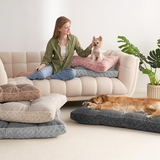 EHEYCIGA Washable Small Dog Bed for Crate 23x18 Inch, Kennel Pad for Puppy Up to 25 lbs, Plush and Comfy Pet Sleeping Mat, Beige - Image 8