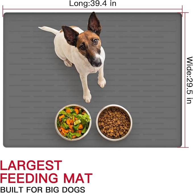 39.4"x29.5" Large Pet Food Mat, Silicone Dog Mats for Food and Water, Nonslip Pet Feeding Mats for Floors,Dog Cat Bowl Mat with Raised Edges, Dark Gray - Image 2