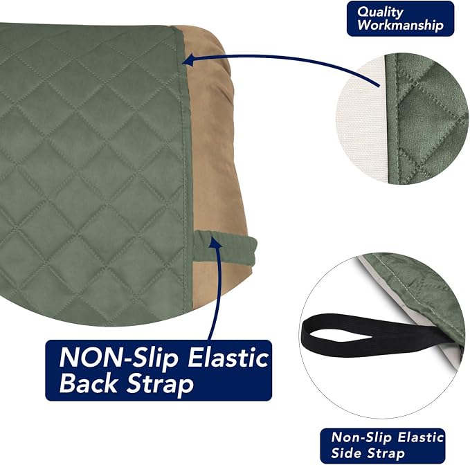 PureFit Reversible Quilted Recliner Sofa Cover, Water Resistant Slipcover Furniture Protector, Washable Couch Cover with Elastic Straps for Kids, Dogs, Pets (Small, Greyish Green/Beige) | Greyish Green/Beige, Water Resistant Couch Protector, Washable P... - Image 3