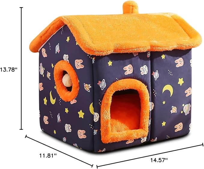Cat Cave Bed, Portable Cat Bed with Removable Cushion, Small Dog Cave Bed Pet Warm House, Washable Dog Bed, Cat Puppy Igloo Bed(L, Navy Blue) - Image 7