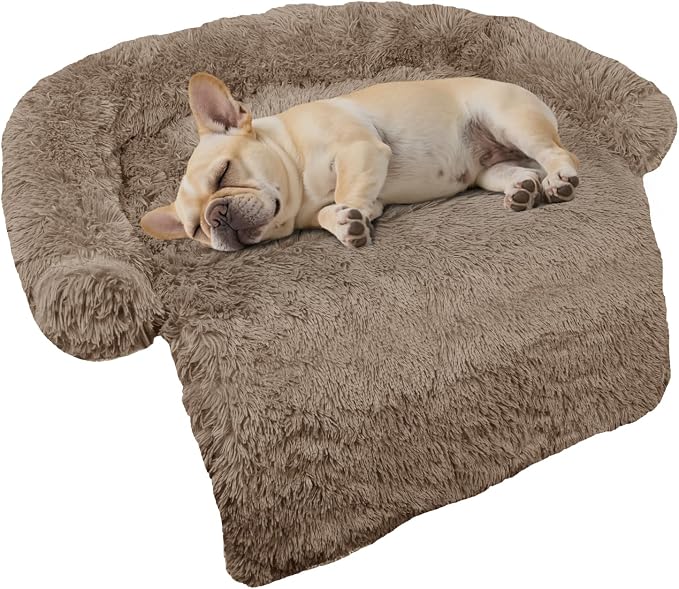 Calming Dog Bed Fluffy Plush Dog Mat for Furniture Protector with Removable Washable Cover for Large Medium Small Dogs and Cats (Small(35x31x5), Camel) by GGIB