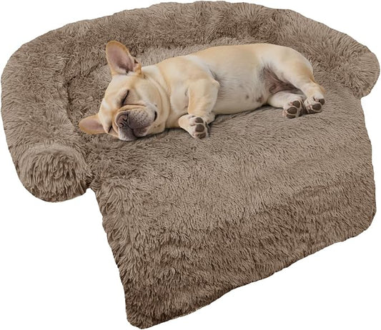 Calming Dog Bed Fluffy Plush Dog Mat for Furniture Protector with Removable Washable Cover for Large Medium Small Dogs and Cats (Small(35x31x5), Camel) by GGIB
