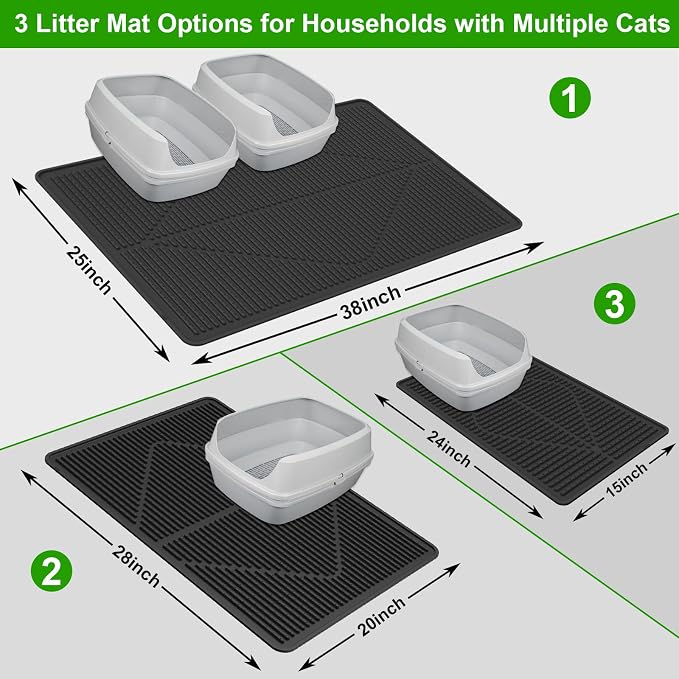 Gosmol Cat Litter Mat XXL 38" x 25" Extra Large Waterproof Trapping Mat with Raised Points, Easy Clean Litter Mat, Non-Slip Silicone Cat Mats for Litter Boxes & Floor-Black - Image 2