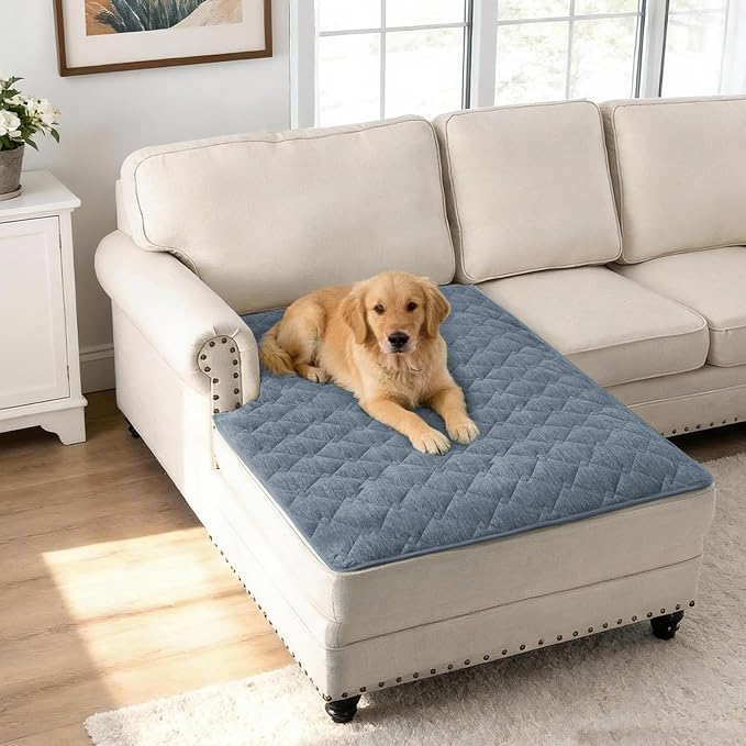 H.VERSAILTEX Couch Cover Chenille Pet Fuzzy Sofa Covers for 2 Cushion Couch and Chaise Anti Slip Washable Sofa Slipcovers Soft Couch Protector Cover for Dogs Cats Kids(40" x 50", Stone Blue) by HVERSAILTEX