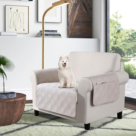 TAOCOCO Waterproof Chair Covers for Pets Dogs with Non Slip Backing, Chair Seat Covers with Side Pocket for 1 Seater Couch Washable Dog Couch Cover Protector Sofa Slipcovers(Chair, Cream) by TAOCOCO