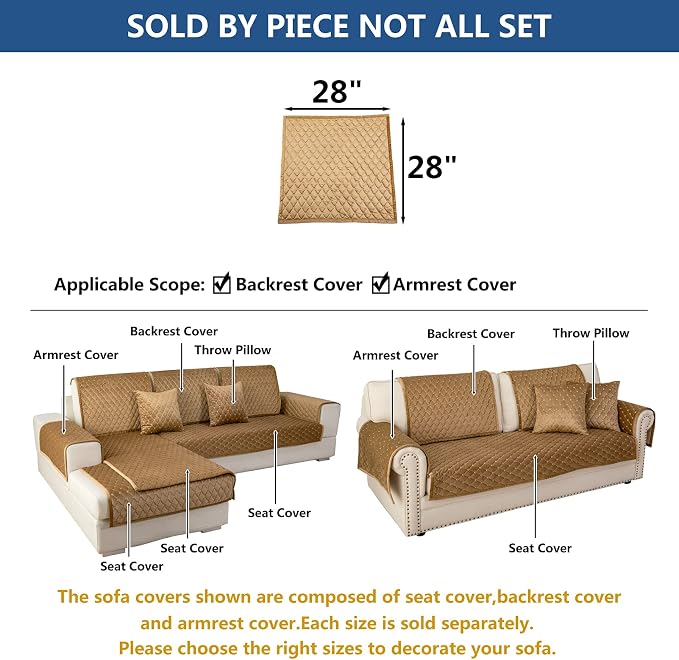 Eismodra Armrest Covers,Couch Cover,Sofa Cover,Backrest Covers,Anti-Slip Armchair Slipcovers for Dogs Cats Pet Loveseat Recliner Leather L Shaped,Coffee 28 x 28 Inches (Only 1 Piece) - Image 5