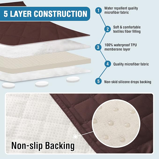 H.VERSAILTEX Couch Cover for Dogs Washable 100% Waterproof Sofa Cushion Cover Dog Bed Cover Non-Slip Pet Blanket for Sofa Cushion Protector, 35" x 74", Brown - Image 5