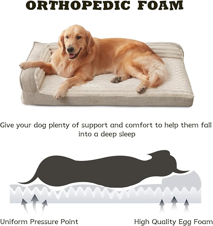 WINDRACING Orthopedic Dog Beds for Small Dogs, Waterproof Egg Foam Dog Sofa Bed with L Bolster Sides, Washable Small Pet Bed with Removable Cover & Non-Slip Bottom, 30 x 20 inch, Beige - Image 2