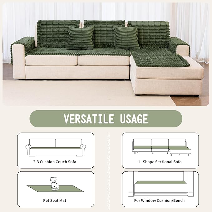 Sofa Couch Cover, Sofa Covers for Dogs Washable, Non-Slip Striped Sofa Slipcovers for Sectional Sofa, Sofa Cover Furniture Protector for L Shaped(Dark Green, 27.6"x 27.6") - Image 4
