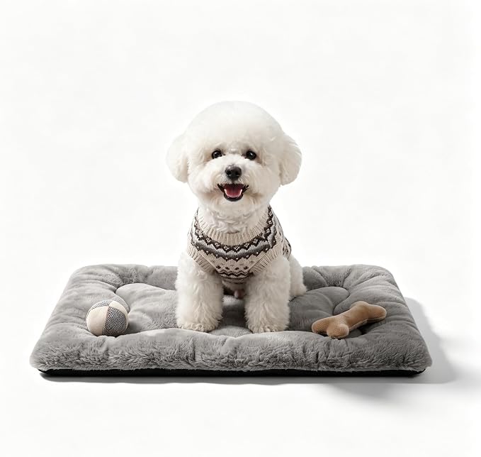 Dog Bed 24" for Metal Crate Pad, Washable Kennel Mat for Small Puppy & Cats | Soft faux rabbit fur, non-slip,machine wash/dry, plush cushioning, for crates, floors & travel, multiple sizes for all breeds by Poimerk
