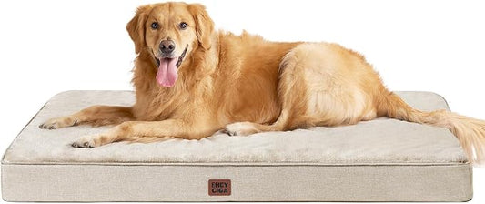 EHEYCIGA XL Memory Foam Dog Crate Mat Washable, 41x27Inch, Beige | High Density Egg Crate Foam, Waterproof Liner, Removable Easy Clean Cover, Non-Slip Bottom, Fits Crate, Floor and Sofa by EHEYCIGA