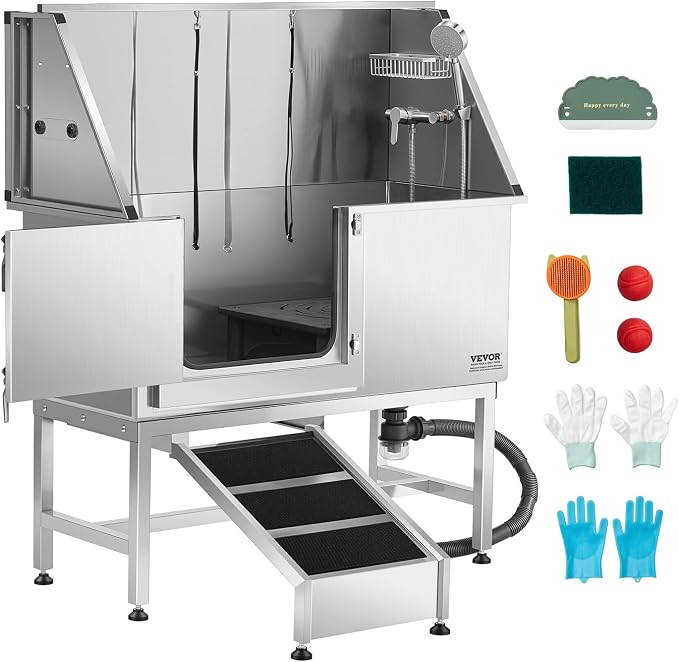 VEVOR Stainless Steel Dog Washing Station, 50 inch Pet Grooming Tub w/Ramp, PE Water Filter Board, Faucet & Showerhead & Soap Holder Dog Bathtub for Large & Medium & Small Pets (Left Door) by VEVOR