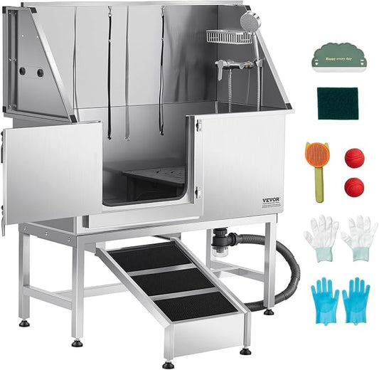 VEVOR Stainless Steel Dog Washing Station, 50 inch Pet Grooming Tub w/Ramp, PE Water Filter Board, Faucet & Showerhead & Soap Holder Dog Bathtub for Large & Medium & Small Pets (Left Door) by VEVOR