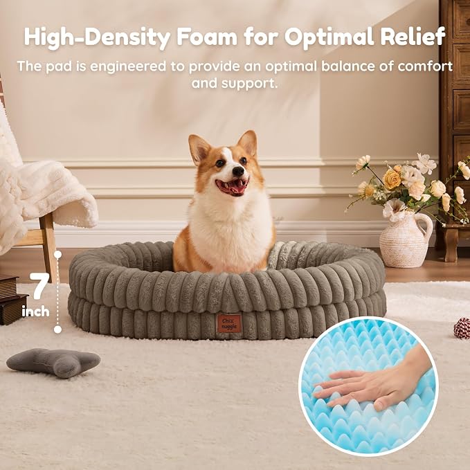 ChiXnuggle Orthopedic Dog Bed, Washable Cover, Faux Fur Bolster Pet Couch | waterproof,egg crate foam,non-slip bottom,for large dogs,taupe,35*28*7,dog sofa - Image 5
