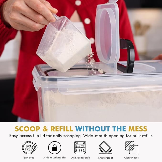 Shazo 2 PC (11L | 372 oz) Flour Sugar Storage Containers with Spout Lid & Easy Carry Handle - BPA Free Extra Large Airtight Food Storage Containers with Lids - Rice Canisters Sets for Kitchen & Pantry - Image 4
