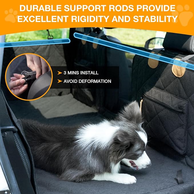 Dog Car Seat Cover for Back Seat, Hard Bottom Back Seat Extender for Dogs, Waterproof Car Hammock, Backseat Bed and Car Seat Protector, Nonslip Fit for Cars, SUVs, Trucks, 52 x 25 in, Black - Image 4