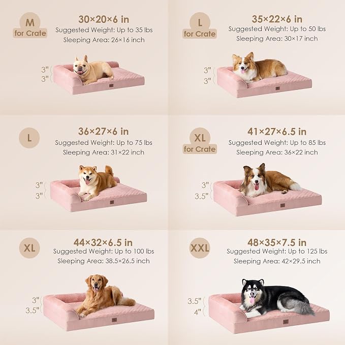 EHEYCIGA Large Dog Bed Memory Foam for Crate, Orthopedic Dog Bed Large Size Dogs with Washable Removable Cover, Waterproof Pet Sofa Couch with Nonskid Bottom, 35x22x6, Pink - Image 2
