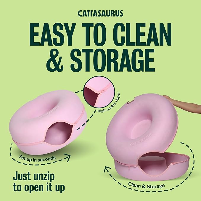 Cattasaurus Peekaboo Cat Cave Donut for Multiple & Large Cats up to 30-45 lbs, 3-in-1 Self Warming Cat Bed, Tunnel & Scratcher for Indoor Cats, Washable & Detachable Small Dog Bed (Pink, Large) - Image 7