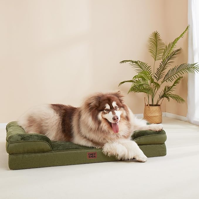 EHEYCIGA Orthopedic XXL Dog Bed, Waterproof Washable XL Big Pet Bed 48" | Non-Slip Bottom and Egg-Crate Memory Foam Extra Large Pet Couch Bed with Washable Removable Cover, Olive Green - Image 8