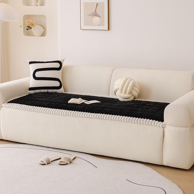 Faux Fur Couch Cover for Dogs Washable, Soft Cozy Non Slip Sectional Sofa Cover, Pet Couch Covers for 3 Cushion Sofa L Shaped, Furniture Protector for Pets Kids(Black,28"x94") - Image 4