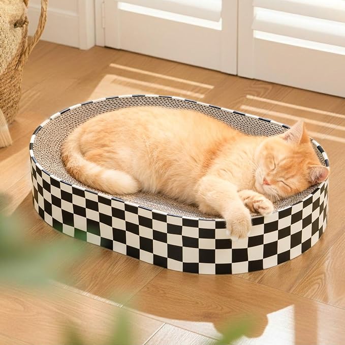 Conlun Oval Cat Scratcher Bed | Scratching Bowl Lounge for Cats | Large | Corrugated Cardboard Pad | Concave Shape | No Mess Enclosed Base | Serves as Couch Furniture Protector by Conlun
