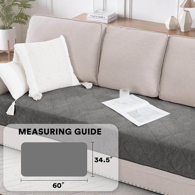 Couch Covers for Dogs Chenille Sofa Covers for 2 Cushion Washable Quilted Checkered Fuzzy Pet Couch Cover Soft Couch Protector Non-Slip Sofa Pads for Puppy Cat Kids(34.5" x 60", Light Grey) - Image 3