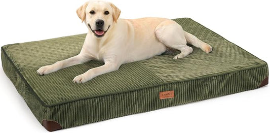 FUKUMARU Large Dog Bed, Thickened Waterproof Dog Mat with Washable Cover | Corduroy Orthopedic Dog Bed for Crate, 28D Egg Crate Foam Support Pet Mat, Cozy Flat Dog Pad with Anti-Slip Bottom, Green by FUKUMARU