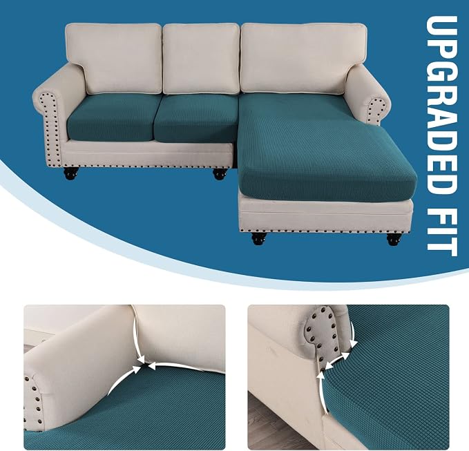 H.VERSAILTEX Sectional Couch Covers 3 Pieces Sofa Seat Cushion Covers L Shape Separate Cushion Couch Chaise Cover for Both Left/Right Sectional Couch (Seat Only: 1 Chaise + 2 Sofa, Deep Teal) - Image 7