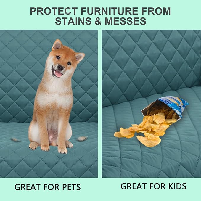 Reversible Loveseat Couch Sofa Covers, 2-Seater, Blue | Loveseat Covers for Dogs Water Repellent, Friendly Furniture Protector with Elastic Straps for Living Room - Image 5