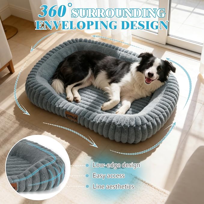 Orthopedic Dog Bed, Memory Foam Bolster Bed for Small Dogs | 43L x 31W x 5.5H, Bolster Sides Design, Washable Cover, Orthopedic Support Structure, Non-Slip Bottom, XXL Dog Bed, Grey - Image 4