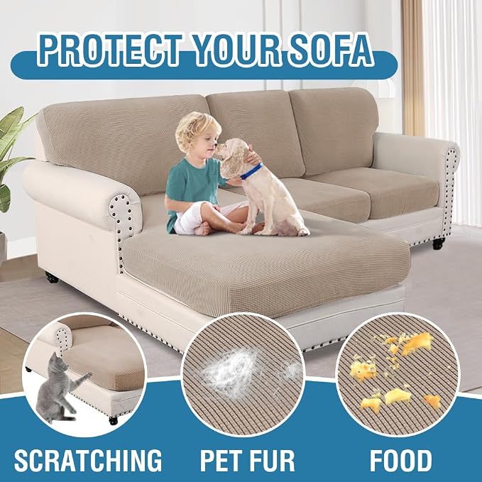 H.VERSAILTEX Sectional Couch Covers 6 Pieces Stretch Sofa Covers for Sectional Sofa Set Separate L Shaped Couch Cover for Both Left/Right Couch (Seat and Back: 1 Chaise + 2 Sofa, Sand) - Image 7