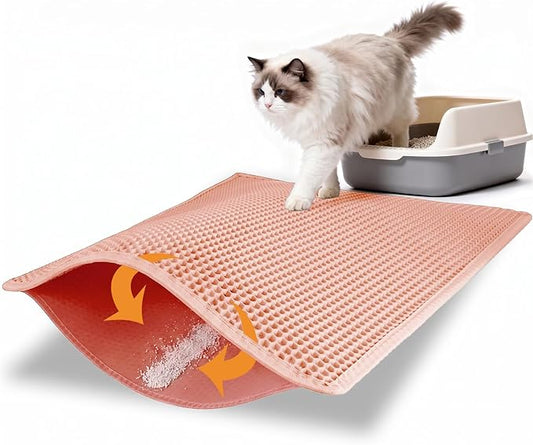 Pieviev Litter Mat, Double-Layer Waterproof Design, 30" x 24" Coral Red | Honeycomb Litter Trapping Mat Captures Scattered Particles to Stop Tracking, Waterproof Base Protects Floors, Easy to Clean by Pieviev